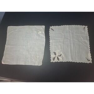 Lot of  2 Antique Madeira embrydered Handkerchief flower linen Portugal Franshaw